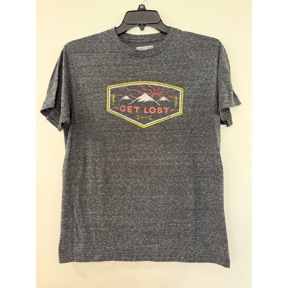 State of Mine Mens Get Lost Mountain Graphic T-Shirt Charcoal Heather Medium
